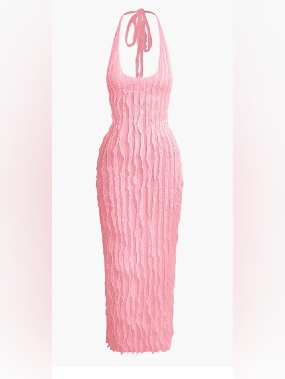 Micas - Sheer Ruffle Texture Halter Backless Maxi Dress - Picture 5 of 5